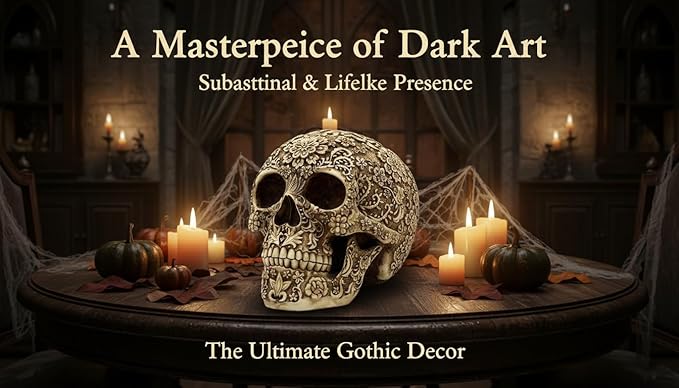 Halloween Skull Decoration - Realistic 8.2" Life Size Skeleton Head Prop for Indoor & Outdoor, Durable Plastic Skull Statue for Haunted House, Party, Gift