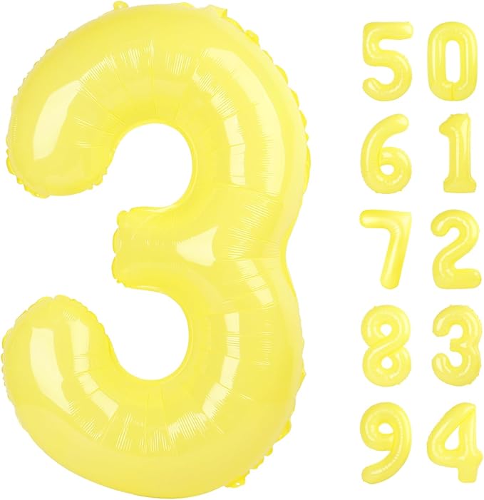 Yellow 3 Balloon, Number Balloons 40 Inch, 3rd Birthday Decorations for Kids Girls Women Party Supplies for Party Decorations, Number 3 Balloon