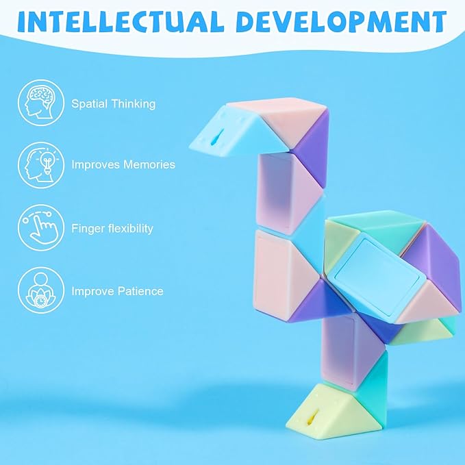 24 Pack Magic Snake Cube Fidget Toys for Kids - 24 Blocks Rainbow & Macaron Twist Puzzle, Party Favors, Classroom Prizes, Birthday Goodie Bag Fillers, Stress Relief Sensory Toys- (Multi-Color Mix)