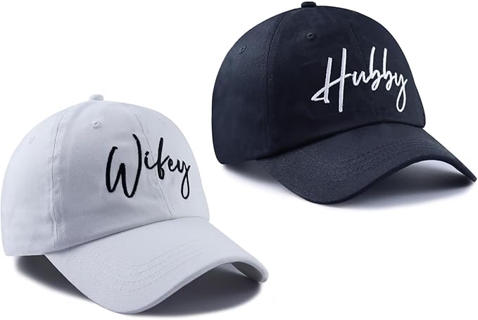 Set 2 of Wifey and Hubby Hats for Women Men, Funny Cotton New Wife Husband Embroidered Baseball Cap