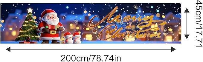 Merry Christmas Banner Santa Claus Christmas Decorations for Home 79x18 Inch Large Outdoor Xmas Backdrop with Snowman Tree Lights for Holiday Party Wall Yard Fence Indoor Decor