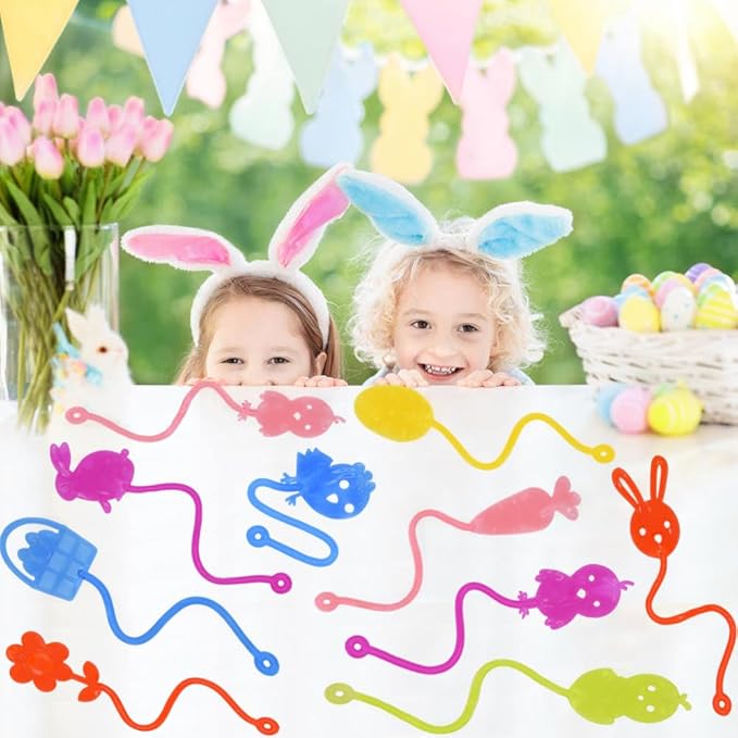 36 Pack Easter Sticky Hands Toys Easter Egg Bunny Chick Carrot Flower Basket Sticky Stretchy Toys for Kids Girls Boys Easter Basket Stuffers Easter Party Favors Gifts