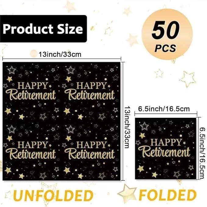 100 Pack Retirement Paper Napkins Retirement Party Decorations Happy Farewell Celebration Graduations Supplies We Will Miss You Napkins for Retired Decor Favors Black Gold Teacher