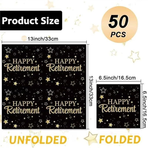100 Pack Retirement Paper Napkins Retirement Party Decorations Happy Farewell Celebration Graduations Supplies We Will Miss You Napkins for Retired Decor Favors Black Gold Teacher