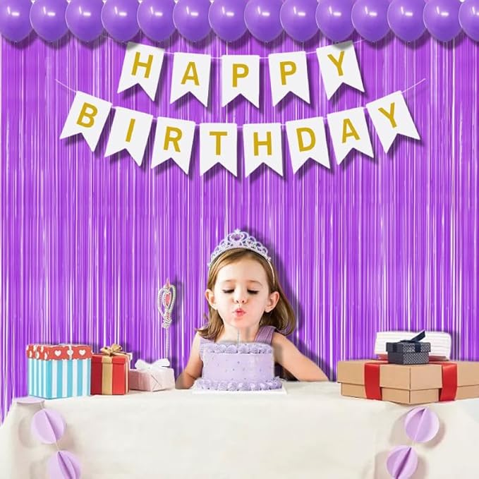 BRAVESHINE Tinsel Photo Backdrop Curtains - 2Pcs 3.2x8.2ft Pastel Purple Fringe Streamer for Easter/Valentines/Hunters/Anniversary/Birthday/Bachelorette/Engagement/Mermaid/Butterfly Party Decorations