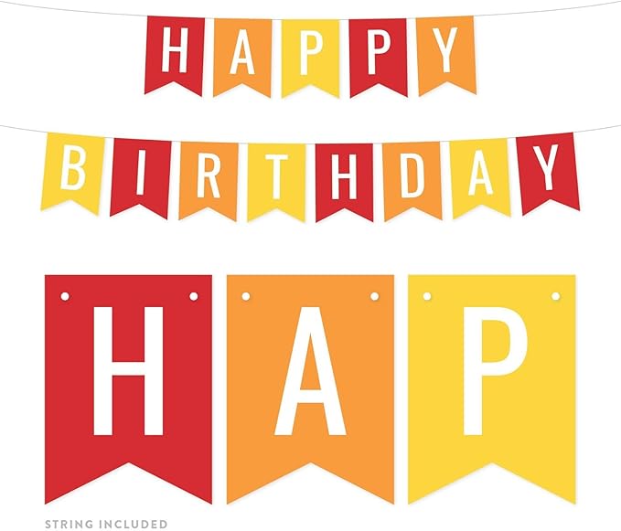 Andaz Press Hanging Pennant Banner Party Decorations, Rainbow Red Orange Yellow, Happy Birthday, 1-Pack, Approx. 5-Feet