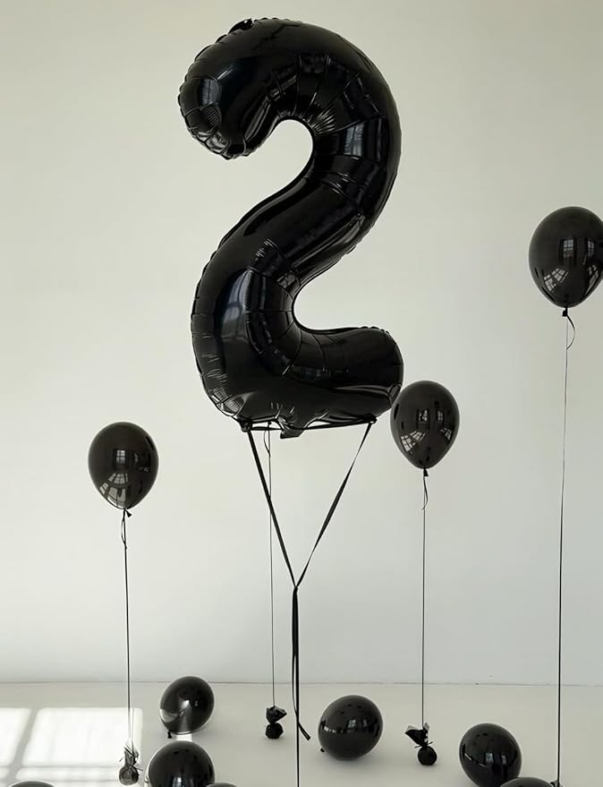 Black Number 2 Balloons – 40 Inch Giant Foil Number Balloon, Black Number Balloon for Men Women Boys Girls Birthday Graduation Anniversary Party Decorations