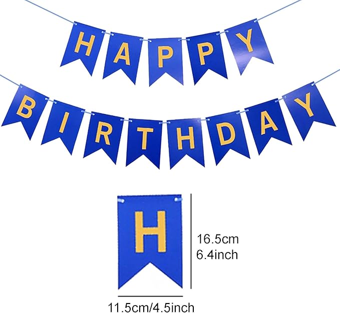 Happy Birthday Banner Decoration with Shiny Letters Glitter BBirthday Banner Sign Birthday Party Decorations Supplies(Blue Gold)