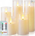 Homemory Ivory White Flickering Flameless Candles, Battery Operated Acrylic LED Pillar Candles with Remote Control and Timer, Set of 5