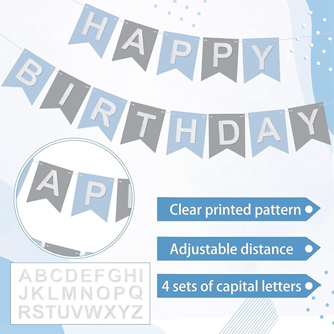 139 Pcs Felt DIY Custom Banner Kit Include 104 Letters 18 Swallowtail Flags 15 Pennants 2 Pcs Pom Pom Garland Tassel Pompom Decoration for Home Baby Shower Birthday(Baby Blue)