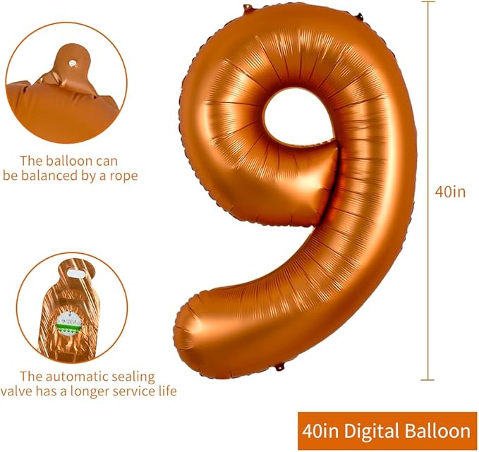 TONIFUL 40 Inch Orange Large Numbers Balloon 0-9 Birthday Party Decorations,Big Number 9 Foil Balloon Digital 9 for Birthday Party,Wedding, Bridal Shower,Engagement,Graduations,Anniversary,Baby Shower