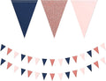 Navy-Blue Pink Rose-Gold Gender-Reveal Banner - 2 Pack Glitter Sprinkles Party Decorations Paper Pennant Triangle Flags, Bachelorette Engagement Wedding Birthday Baby Shower Bunting Lasting Surprise