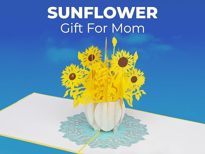 iGifts And Cards Inspirational Sunflowers 3D Pop-Up Card – Sunflower Bouquet in White Vase – Friendship, Thinking of You, Welcome Home, Housewarming, Encouragement Gift – 6 x 6 Handmade Floral Card