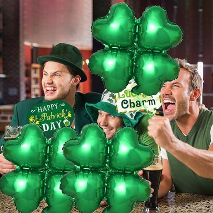 St. Patrick's Day Balloons Four-leaf Clover Balloons Four Leaf Balloon for St. Patrick's Day Party Decorations St. Patrick's Day Themed Party St. Patrick's Day Decorations Decor Supplies 3pcs
