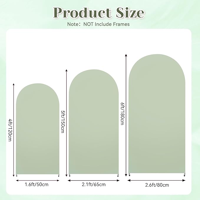 3-Piece Arch Backdrop Cover, Stretchy Spandex Wedding Arch Covers 4FT, 5FT, 6FT for Round Chiara Arch Stand, Green Arch Cover for Photo Background Happy Birthday Party Banquet Ceremony Decor