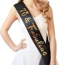 70th Birthday Sash for Women and Men 70&Fabulous Sash Black with Gold Foil Lettering