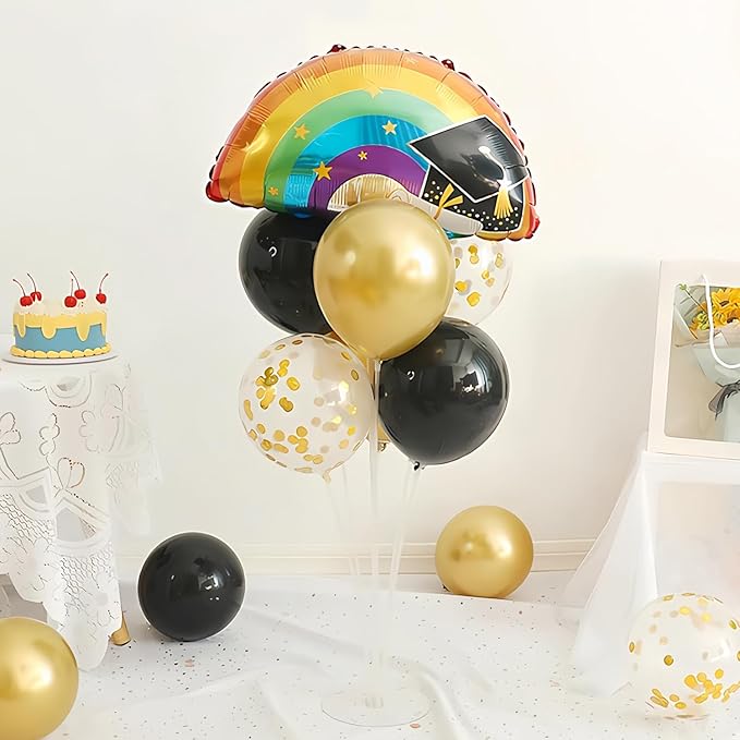 4 Sets Balloon Stand Kit, Balloon Sticks Holder with Black and Gold Balloons Table Centerpiece Party Decorations for 2026 New Years Eve Graduation Father's Day Anniversary(Black and Gold)