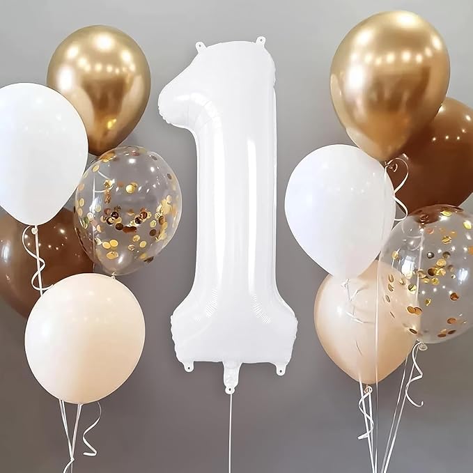 White Number Balloons 40 Inch Helium Mylar Number 1 Balloon for Birthday Party Anniversary Decoration (White, 1)