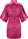 EPLAZA Women's One Size Silver Rhinestones Bride Bridesmaid Short Satin Robes for Wedding Party Getting Ready