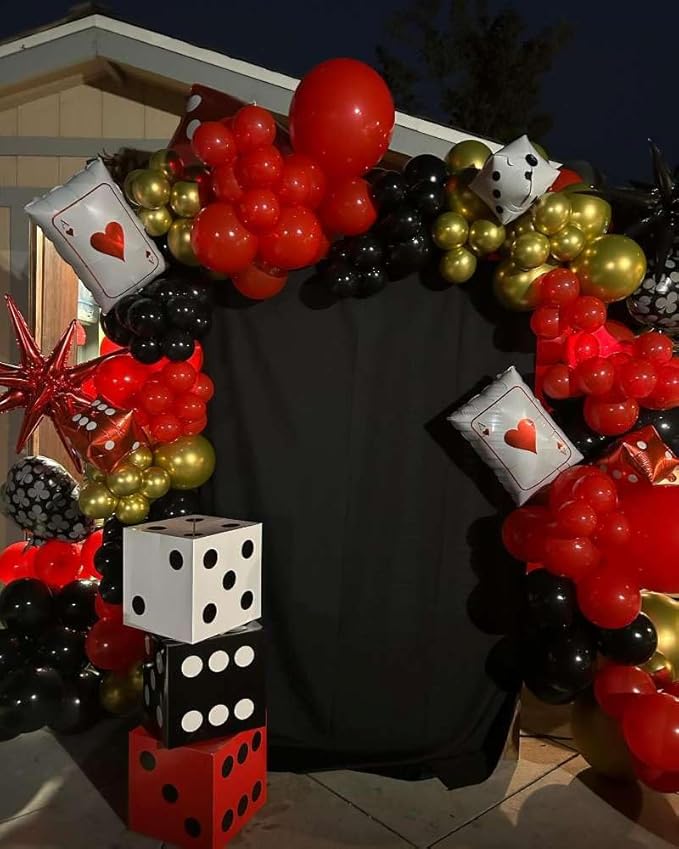 204Pcs Casino Balloon Garland Arch Kit - Casino Theme Party Decorations with Dice Boxes Large Poker Cards Party Balloons for Birthday Game Night Las Vegas Casino Night Theme Party Decorations