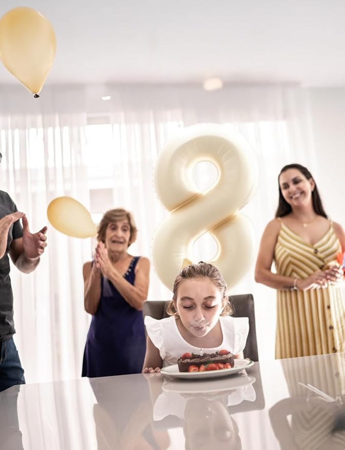 Cream Number 8 Balloons – 40 Inch Giant Foil Number Balloon, Light Cream Number Balloon for Birthday Anniversary Baby Shower Party Decorations