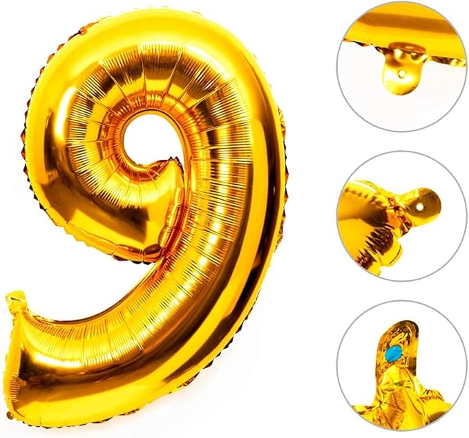 40 Inch Large Foil Helium Number Balloon Birthday Wedding Party 0-9 (Gold, 9)