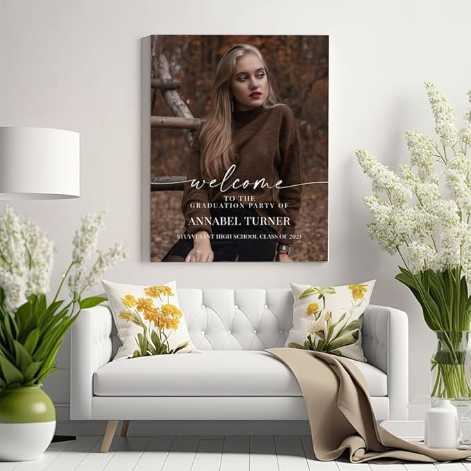 Graduation Party Welcome Sign, Photo Graduation Poster, Greenery Grad Poster, Grad Party Decorations, Senior 2025 2026, Class of 2025 Welcome Board,Custom Grad Celebration Sign, Graduates, Canvas 6