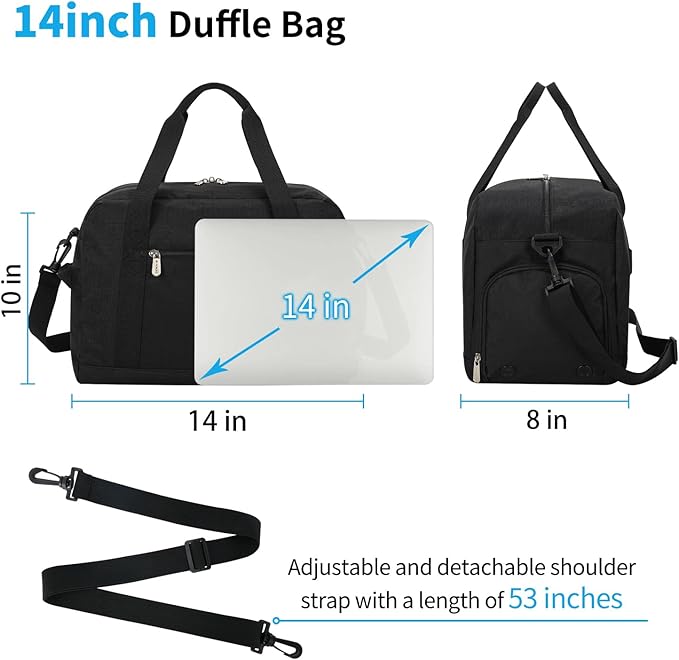 Apenze Small Gym Bag 14 inch lightweight Carry On Mini Duffel Bag with Shoe Compartment for Travel Sport - Black
