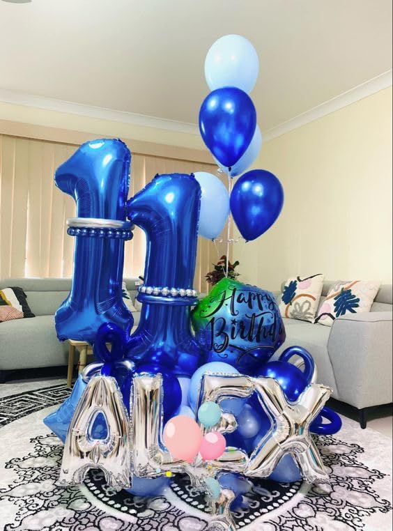 Navy Blue Number 11 Balloon 40 inch, 11 Number Balloons, 11th Navy Blue Birthday Decorations, 11 Year Old Girls Boys Blue Party Supplies