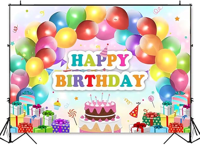 RTN Balloons Happy Birthday Party Backdrop Gifts Birthday Cake Table Background Decoration Rainbow Balloon Sweet Candy Photocall Vinyl