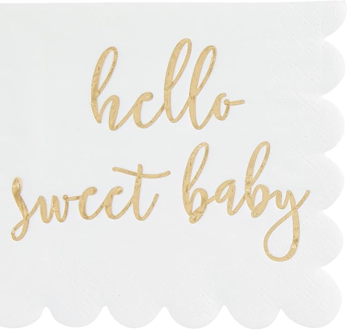 Juvale Baby Shower Napkins - 5 x 5 In, Gold Foil, 50 Pack - White Scalloped Napkins for Gender Neutral Baby Shower Decorations & Table Decor for Boy & Girl