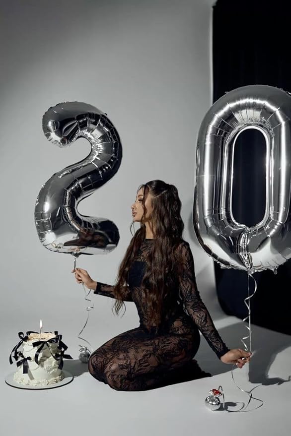 Number Balloon 10th Birthday Decorations, 40 Inch Big Foil Balloon for Men & Women, Silver Number Balloons for Wedding Memorial Day Birthday Aniversarry Supplies