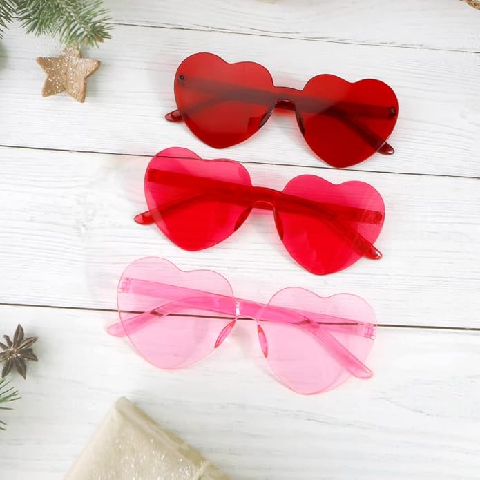 Valentines Day Heart Sunglasses, Heart Shaped Sunglasses, Rimless Sun-glasses, Red Pink Colored Glasses, Heart Glasses, Heart Sunglasses for Women, Party Glasses, Valentines Day Decorations