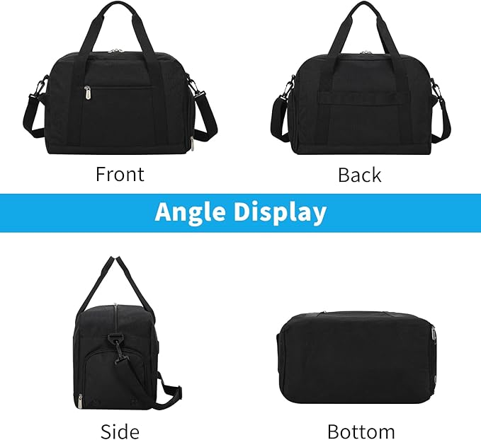 Apenze Small Gym Bag 14 inch lightweight Carry On Mini Duffel Bag with Shoe Compartment for Travel Sport - Black