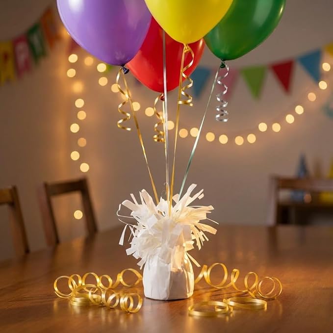 Aluminum Foil Balloon Weights for Parties (12 pcs) - 0.31lb (140g) Each - Premium Balloon Anchors for Birthday, Wedding, Dinner, Indoor & Outdoor Decorations(White 12pcs)