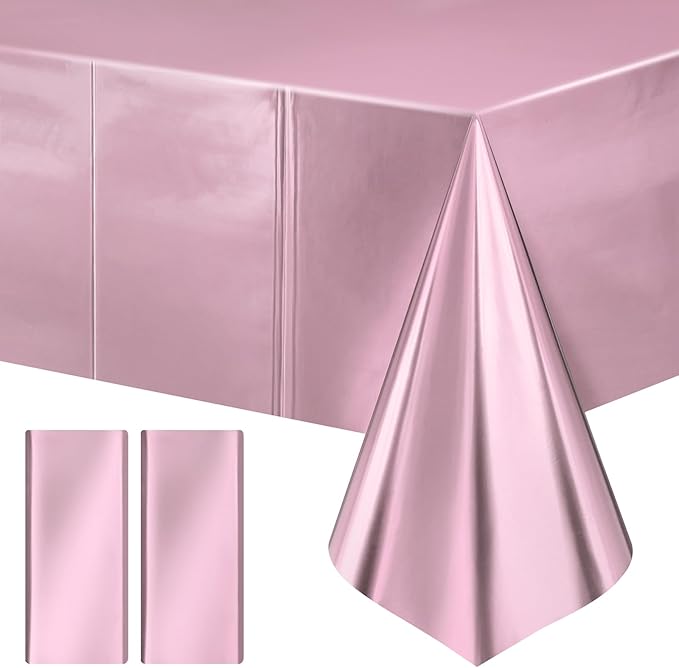 2 pcs Light Pink Tablecloth Plastic -Stunning Metallic Matte Finish, 40" x 108" Baby Shower Pink Table Cloth, Perfect for Valentine's Day Princess Girls Birthday Party Wedding Christmas Decorations