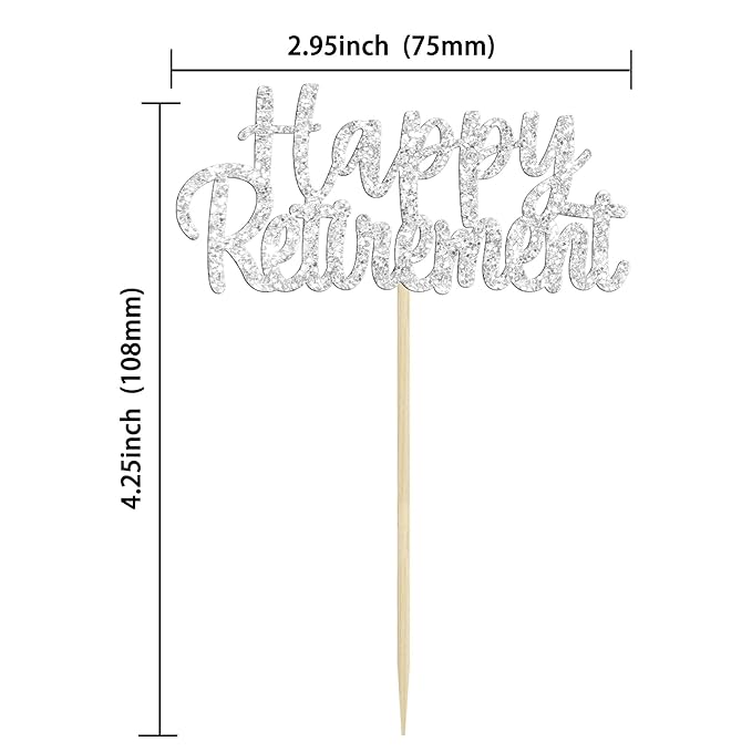 Gyufise Silver Glitter Happy Retirement Cupcake Toppers Retired Cake Decorations for Retirement Party Cake Decorations 36 Pack