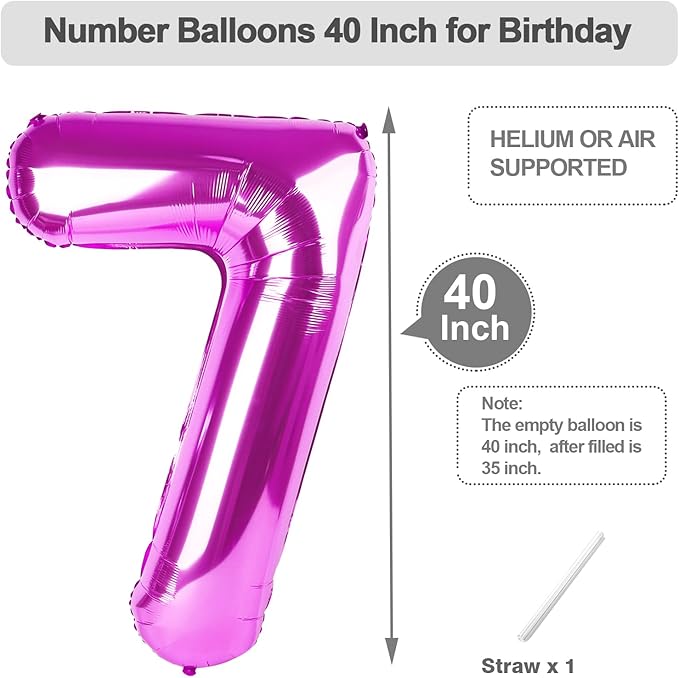 7 Balloon Number Rose Purple, 17th Birthday Decorations For boys And Girls, 40 Inch Big Balloons for 7, 17, 27, 70 Birthday, Wedding Anniversary, Christmas, New Year, Halloween Party Decoration