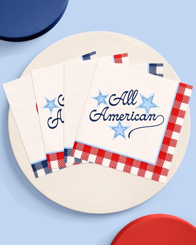 xo, Fetti All American Napkins - 24 Paper Napkins | 4th of July, Patriotic Party, USA Decor, Red White Blue, Americana, Independence Day, Summer BBQ