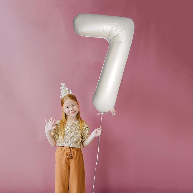 Number 7 Balloons White Sand Seven Balloon for 7 Year Old Birthday Decorations 40 Inches Cream White Large Numbers 7th Birthday Party Nude Ballons Beige 7 Digital Neutral Balloon Pearl White 7
