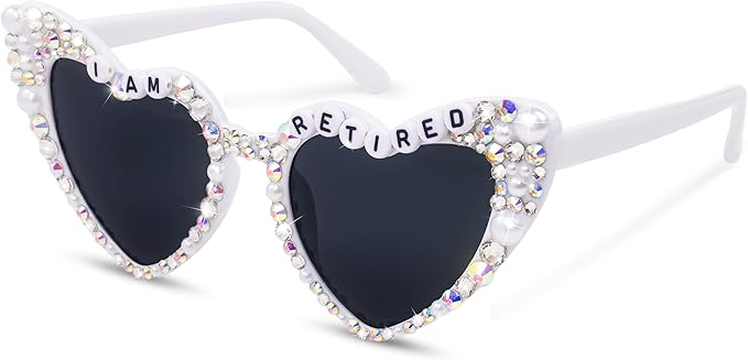 Retirement Party Decorations - Retirement Glasses for Women, White Heart Happy Retirement Eyeglasses Party Supplies, Funny Farewell Retired Party Sunglasses Photo Props Decor