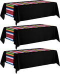 3 Pack Mexican Party Decorations Tablecloths - 108 x 54 Inch Black Fiesta Tablecloth with Serape Stripe for Cinco de Mayo, Taco Twosday Birthday & Outdoor BBQ
