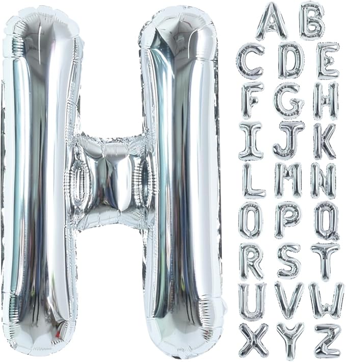 TONIFUL 40 Inch Large Silver Letter H Balloons, Foil Mylar Big Letter Balloons for 2026 New Year Eve Graduation Wedding Baby Shower Birthday Party Anniversary Supplies Decorations