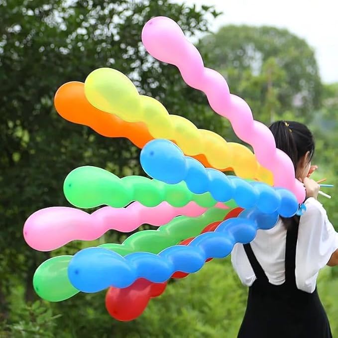 Spiral Latex Party Balloons, 300 Pack Multicolor Twist Shape Decorations for Birthday Celebrations, Purple, Red, Green, Pink, Orange