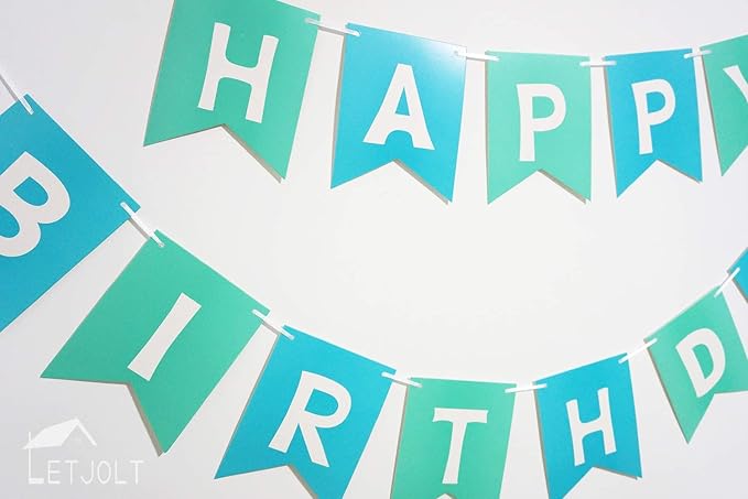 Mint Blue Happy Birthday Banner Signs Supplies for Boy Birthday Party Decorations Nursery Decor 13 Pieces