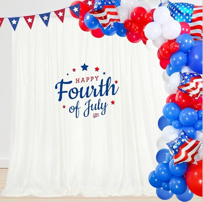 PartyDelight Iridescent White Sequin Backdrop 6x7ft - High Density 3mm Shimmer Sequin Background with 4-Inch Rod Pocket, Sparkly Photography Curtain for Birthday, TikTok & Live Decor