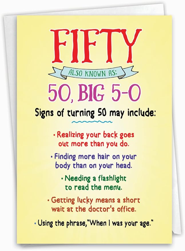 NobleWorks Funny 50th Milestone Birthday Paper Card w/ 5 x 7 Inch Envelope (1 Card) Turning Fifty C9273MBG