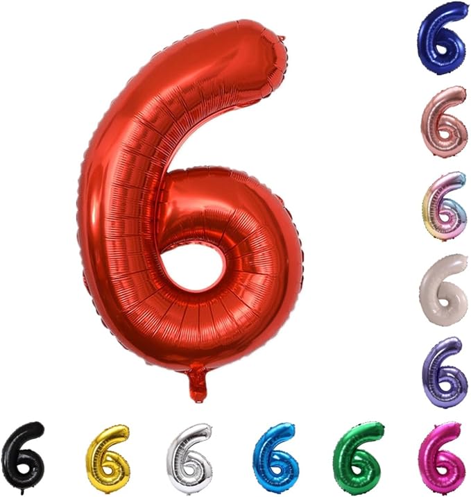 YPSelected 32 Inch Large Foil Helium Number Balloon Birthday Wedding Party 0-9 (Red, 6)