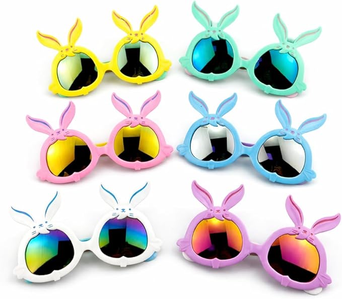 Easter Bunny Sunglasses Photo Booth Props, Rabbit Shaped Novelty Glasses for Party Decorations, Easter Event Costume Accessories, 6 Pack