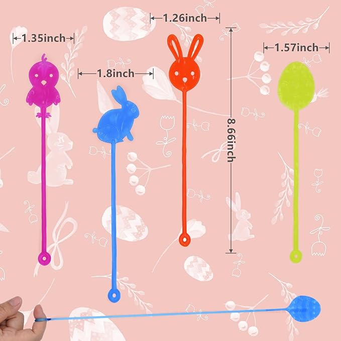 24 Pack Easter Sticky Hand Toys with 24 Pcs Plastic Easter Eggs, 9 Styles Easter Sticky Stretchy Toys for Kids Boys Girls Easter Basket Stuffers Egg Fillers Party Favors Gifts